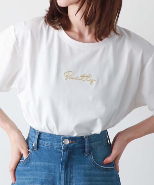 archives(アルシーヴ)の「刺繍ストーンアソートBIGTシャツ(Tシャツ/カットソー・レディース・チャコールグレー/ホワイト/ブラック/オフホワイト・MEDIUM)」の2枚目の写真
