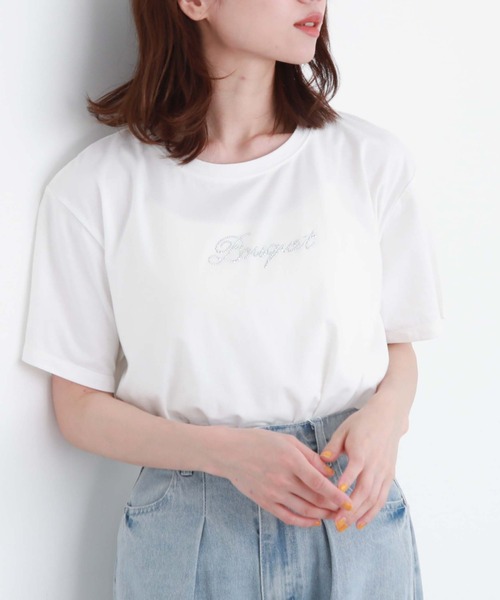 archives(アルシーヴ)の「刺繍ストーンアソートBIGTシャツ(Tシャツ/カットソー・レディース・チャコールグレー/ホワイト/ブラック/オフホワイト・MEDIUM)」の1枚目の写真