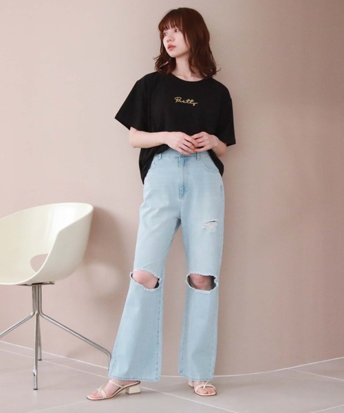 archives(アルシーヴ)の「刺繍ストーンアソートBIGTシャツ(Tシャツ/カットソー・レディース・チャコールグレー/ホワイト/ブラック/オフホワイト・MEDIUM)」の6枚目の写真