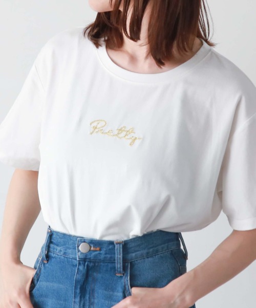 archives(アルシーヴ)の「刺繍ストーンアソートBIGTシャツ(Tシャツ/カットソー・レディース・チャコールグレー/ホワイト/ブラック/オフホワイト・MEDIUM)」の5枚目の写真