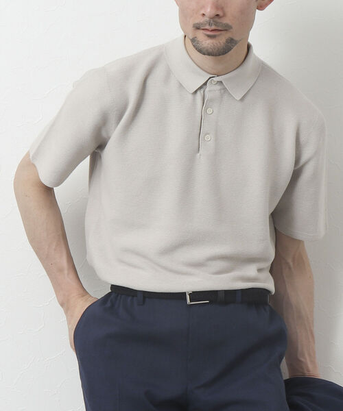 NOLLEY'S goodman（ノーリーズグッドマン）の「《ビジカジ対応》ホールガーメント 半袖ニットポロシャツ（ポロシャツ・メンズ・オレンジ/グレイッシュベージュ/ブラック/ダークネイビー・M/L）」の3枚目の写真