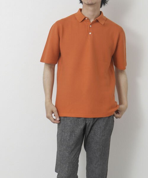 NOLLEY'S goodman（ノーリーズグッドマン）の「《ビジカジ対応》ホールガーメント 半袖ニットポロシャツ（ポロシャツ・メンズ・オレンジ/グレイッシュベージュ/ブラック/ダークネイビー・M/L）」の6枚目の写真