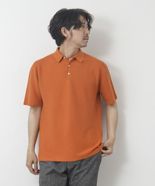 NOLLEY'S goodman（ノーリーズグッドマン）の「《ビジカジ対応》ホールガーメント 半袖ニットポロシャツ（ポロシャツ・メンズ・オレンジ/グレイッシュベージュ/ブラック/ダークネイビー・M/L）」の7枚目の写真