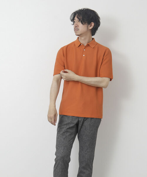 NOLLEY'S goodman（ノーリーズグッドマン）の「《ビジカジ対応》ホールガーメント 半袖ニットポロシャツ（ポロシャツ・メンズ・オレンジ/グレイッシュベージュ/ブラック/ダークネイビー・M/L）」の8枚目の写真