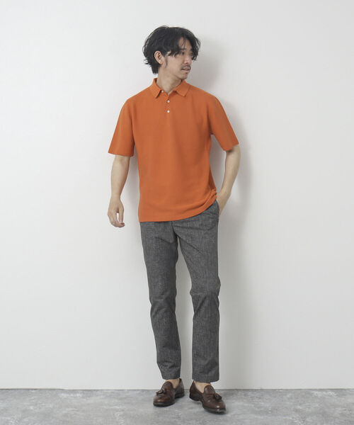 NOLLEY'S goodman（ノーリーズグッドマン）の「《ビジカジ対応》ホールガーメント 半袖ニットポロシャツ（ポロシャツ・メンズ・オレンジ/グレイッシュベージュ/ブラック/ダークネイビー・M/L）」の9枚目の写真
