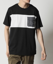 パネル切替デザイン ポケット付き半袖Tシャツ