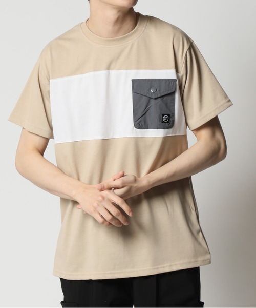 ARCADE（アーケード）の「パネル切替デザイン ポケット付き半袖Tシャツ（Tシャツ/カットソー・メンズ・ブラック/ライトグレー系1/ベージュ系1/ホワイト系1/ブラック系1/ホワイト/グレー・L/LL/M）」の7枚目の写真