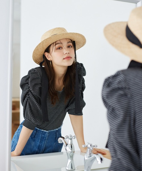 mysty woman(ミスティウーマン)の「パワショル2WAYテレコプルオーバー 907305(Tシャツ/カットソー・レディース・ライトブルー/ブラック/ホワイト系その他/ブラック系その他/オフホワイト・FREE)」の4枚目の写真