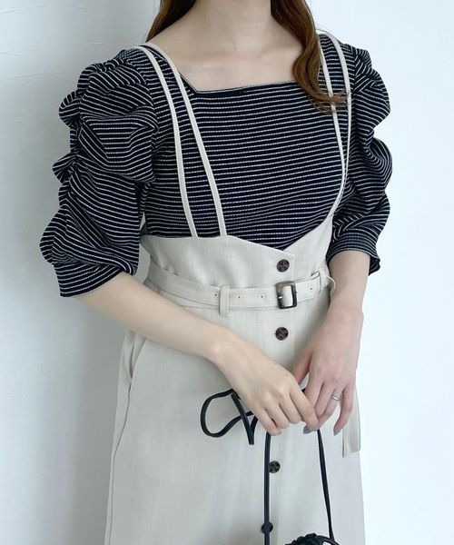 mysty woman(ミスティウーマン)の「パワショル2WAYテレコプルオーバー 907305(Tシャツ/カットソー・レディース・ライトブルー/ブラック/ホワイト系その他/ブラック系その他/オフホワイト・FREE)」の15枚目の写真