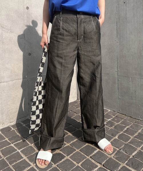 Liyoca（リヨカ）の「【Liyoca】シャンブレーデニムパンツ -手洗い可-（デニムパンツ・レディース・ネイビー/ブラック・36）」の14枚目の写真