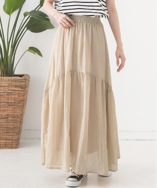 ad thie（アドティエ）の「ふんわり柔らか ティアード ロングスカート（スカート・レディース・オフホワイト/ブラック/ベージュ/イエロー・FREE）」の3枚目の写真