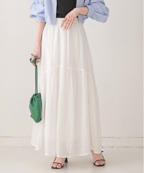 ad thie（アドティエ）の「ふんわり柔らか ティアード ロングスカート（スカート・レディース・オフホワイト/ブラック/ベージュ/イエロー・FREE）」の5枚目の写真