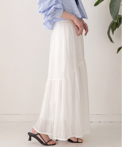 ad thie（アドティエ）の「ふんわり柔らか ティアード ロングスカート（スカート・レディース・オフホワイト/ブラック/ベージュ/イエロー・FREE）」の7枚目の写真