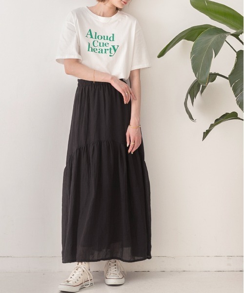 ad thie（アドティエ）の「ふんわり柔らか ティアード ロングスカート（スカート・レディース・オフホワイト/ブラック/ベージュ/イエロー・FREE）」の10枚目の写真