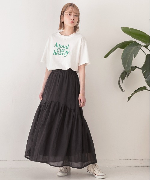 ad thie（アドティエ）の「ふんわり柔らか ティアード ロングスカート（スカート・レディース・オフホワイト/ブラック/ベージュ/イエロー・FREE）」の11枚目の写真