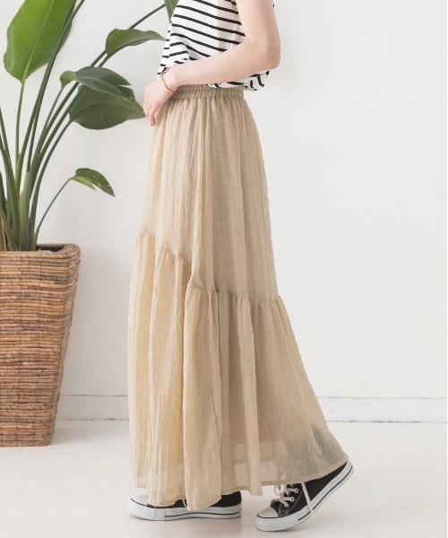 ad thie（アドティエ）の「ふんわり柔らか ティアード ロングスカート（スカート・レディース・オフホワイト/ブラック/ベージュ/イエロー・FREE）」の12枚目の写真
