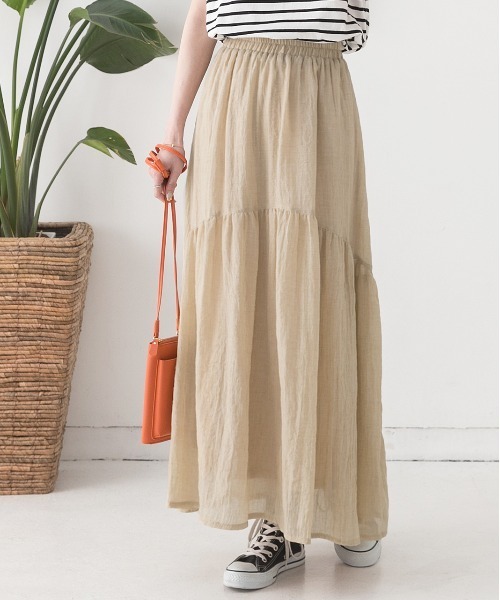 ad thie（アドティエ）の「ふんわり柔らか ティアード ロングスカート（スカート・レディース・オフホワイト/ブラック/ベージュ/イエロー・FREE）」の13枚目の写真