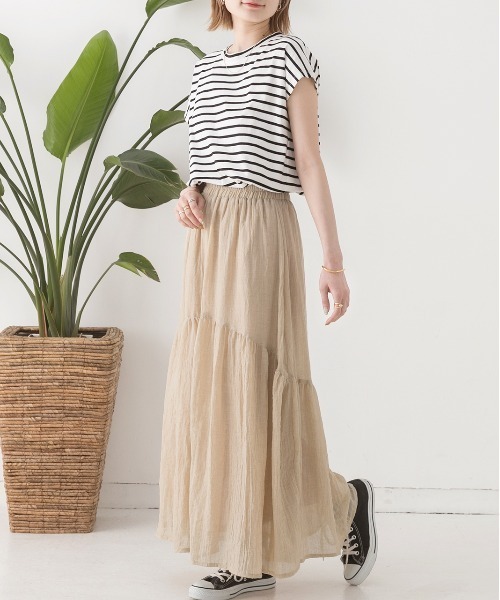 ad thie（アドティエ）の「ふんわり柔らか ティアード ロングスカート（スカート・レディース・オフホワイト/ブラック/ベージュ/イエロー・FREE）」の14枚目の写真