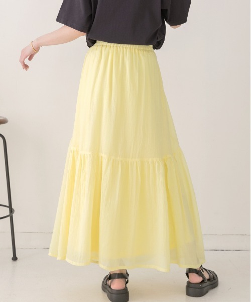 ad thie（アドティエ）の「ふんわり柔らか ティアード ロングスカート（スカート・レディース・オフホワイト/ブラック/ベージュ/イエロー・FREE）」の16枚目の写真