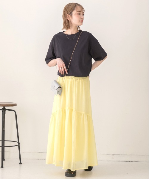 ad thie（アドティエ）の「ふんわり柔らか ティアード ロングスカート（スカート・レディース・オフホワイト/ブラック/ベージュ/イエロー・FREE）」の17枚目の写真