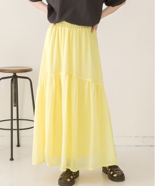 ad thie（アドティエ）の「ふんわり柔らか ティアード ロングスカート（スカート・レディース・オフホワイト/ブラック/ベージュ/イエロー・FREE）」の18枚目の写真