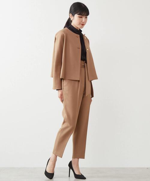 【美品】TIARA ノーカラージャケット ベージュ ノーカラーダブルジャケット（セットアップ対応）｜TIARA（ティアラ