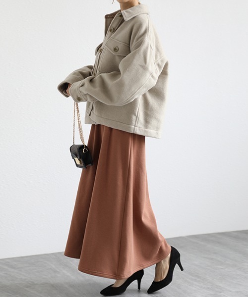 COCOMOMO（ココモモ）の「裏起毛フレアロングスカート（スカート・レディース・ネイビー/ブラウン/カーキ/ブラック・L/M）」の8枚目の写真