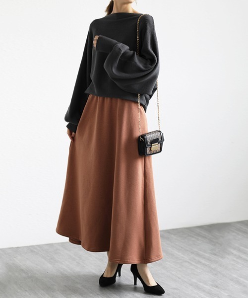 COCOMOMO（ココモモ）の「裏起毛フレアロングスカート（スカート・レディース・ネイビー/ブラウン/カーキ/ブラック・L/M）」の9枚目の写真