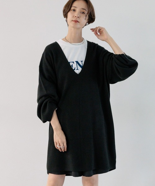 LEPSIM（レプシィム）の「14ゲージ深Vネックチュニックワンピース　906182（チュニック・レディース・ブラック/ライトブルー/グレイッシュベージュ・FREE）」の8枚目の写真