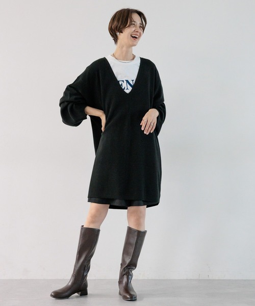 LEPSIM（レプシィム）の「14ゲージ深Vネックチュニックワンピース　906182（チュニック・レディース・ブラック/ライトブルー/グレイッシュベージュ・FREE）」の10枚目の写真