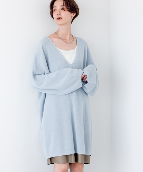 LEPSIM（レプシィム）の「14ゲージ深Vネックチュニックワンピース　906182（チュニック・レディース・ブラック/ライトブルー/グレイッシュベージュ・FREE）」の14枚目の写真