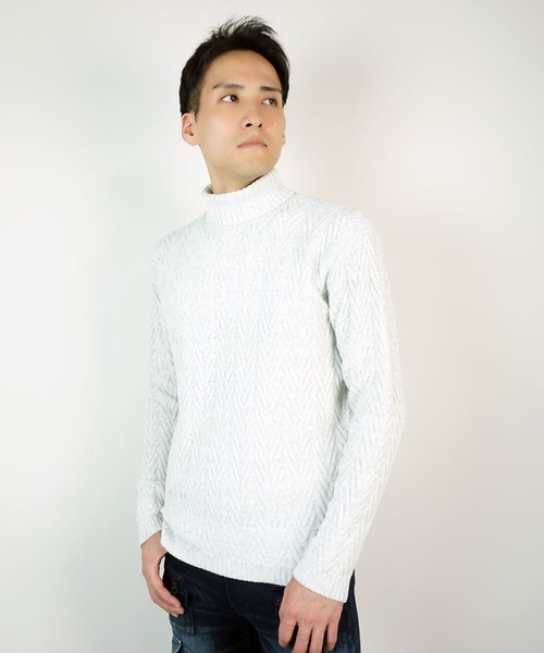 HIDEAWAYS NICOLE（ハイダウェイニコル）の「【WEB限定】ヘリンボーンJQタートルネックニット（ニット/セーター・メンズ・ホワイト×ブラック/ボルドー/オレンジ/ベージュ系その他/ブラック×グレー/ホワイト×ライトグレー・X-LARGE/LARGE/MEDIUM）」の18枚目の写真