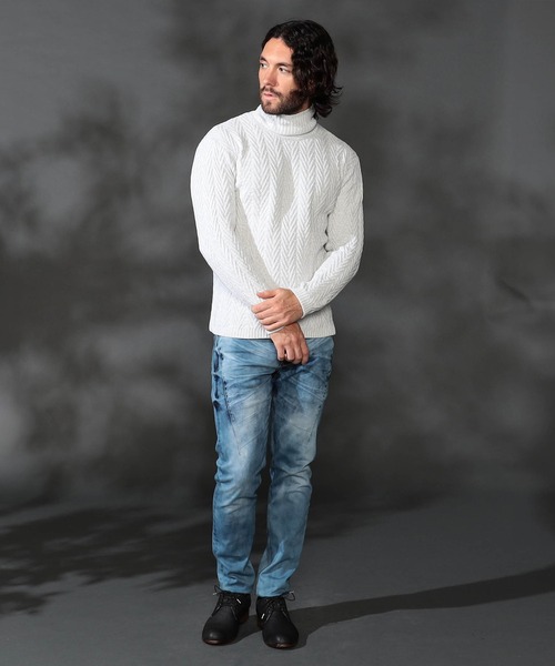 【WEB限定】ヘリンボーンJQタートルネックニット（ニット/セーター）｜HIDEAWAYS NICOLE（ハイダウェイニコル）