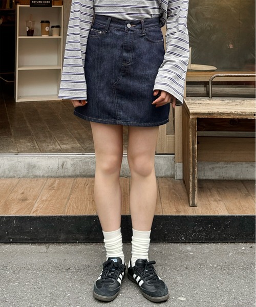 デニムミニスカート(S 淡加工色): スカート｜Right-on公式オンラインショップ デニムミニスカート 大規模なデニムパッケージヒップスカートサマーウーマンズブラックスカートデニムスカート 美脚 脚長効果 (色 :