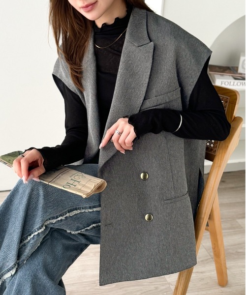 セール】大人のテーラードジレ。サイドスリットオーバーサイズダブル