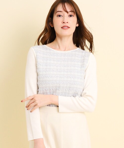 【セール】【洗える／ツィード風／素材ミックス感】一枚で決まる、華やぐニットプルオーバー（ニット/セーター）｜COUP DE CHANCE（クードシャンス）