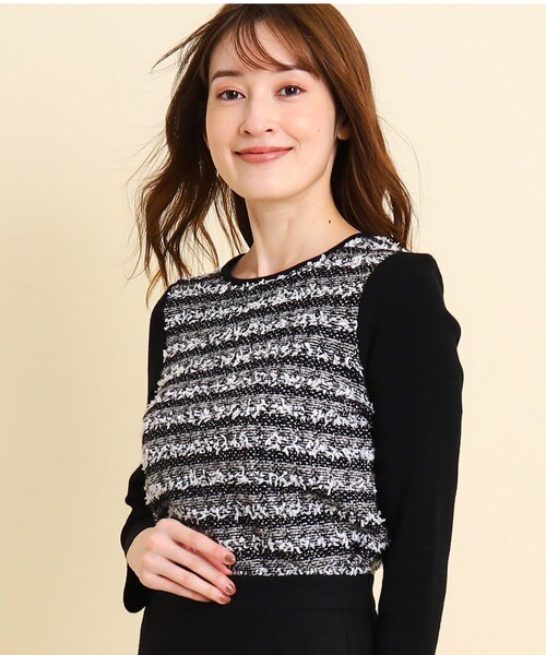 【セール】【洗える／ツィード風／素材ミックス感】一枚で決まる、華やぐニットプルオーバー（ニット/セーター）｜COUP DE CHANCE（クードシャンス）