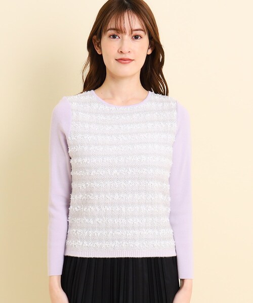 【セール】【洗える／ツィード風／素材ミックス感】一枚で決まる、華やぐニットプルオーバー（ニット/セーター）｜COUP DE CHANCE（クードシャンス）