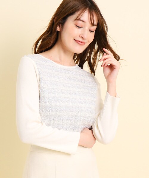 【セール】【洗える／ツィード風／素材ミックス感】一枚で決まる、華やぐニットプルオーバー（ニット/セーター）｜COUP DE CHANCE（クードシャンス）