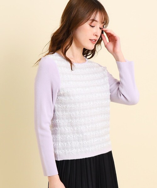 【セール】【洗える／ツィード風／素材ミックス感】一枚で決まる、華やぐニットプルオーバー（ニット/セーター）｜COUP DE CHANCE（クードシャンス）