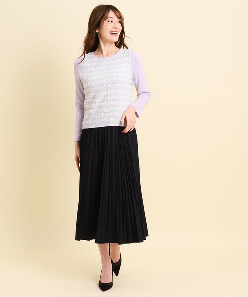 【セール】【洗える／ツィード風／素材ミックス感】一枚で決まる、華やぐニットプルオーバー（ニット/セーター）｜COUP DE CHANCE（クードシャンス）