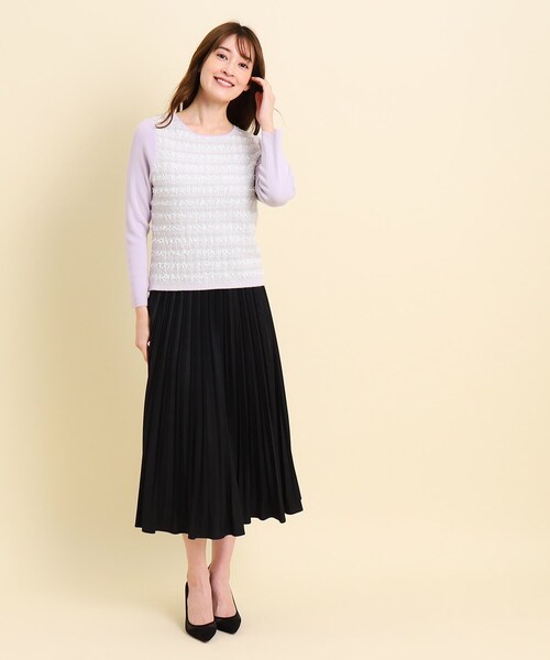 【セール】【洗える／ツィード風／素材ミックス感】一枚で決まる、華やぐニットプルオーバー（ニット/セーター）｜COUP DE CHANCE（クードシャンス）