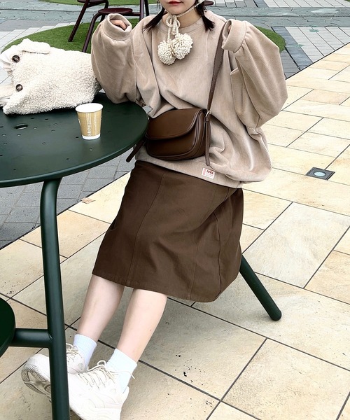 Cham.（チャム）の「Aラインフレアスカート（スカート・レディース・カーキ/オフホワイト/ブラウン・F）」の3枚目の写真