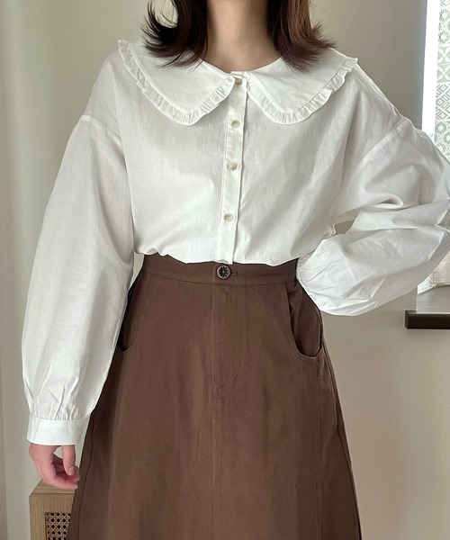 Cham.（チャム）の「Aラインフレアスカート（スカート・レディース・カーキ/オフホワイト/ブラウン・F）」の6枚目の写真