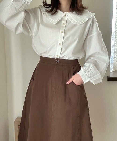 Cham.（チャム）の「Aラインフレアスカート（スカート・レディース・カーキ/オフホワイト/ブラウン・F）」の7枚目の写真