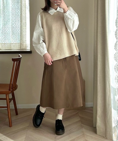 Cham.（チャム）の「Aラインフレアスカート（スカート・レディース・カーキ/オフホワイト/ブラウン・F）」の8枚目の写真