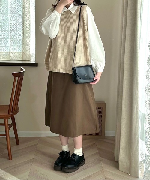 Cham.（チャム）の「Aラインフレアスカート（スカート・レディース・カーキ/オフホワイト/ブラウン・F）」の9枚目の写真