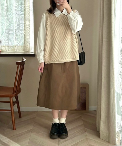 Cham.（チャム）の「Aラインフレアスカート（スカート・レディース・カーキ/オフホワイト/ブラウン・F）」の10枚目の写真