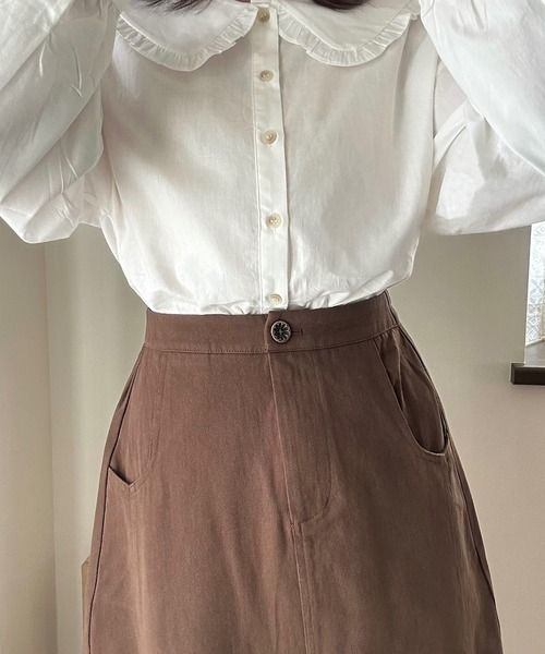 Cham.（チャム）の「Aラインフレアスカート（スカート・レディース・カーキ/オフホワイト/ブラウン・F）」の13枚目の写真