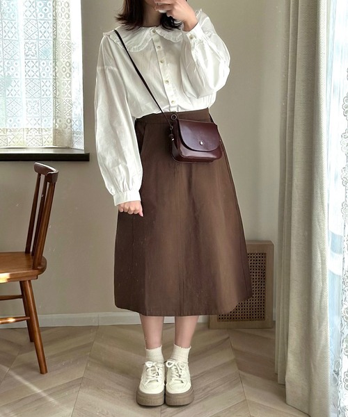 Cham.（チャム）の「Aラインフレアスカート（スカート・レディース・カーキ/オフホワイト/ブラウン・F）」の15枚目の写真